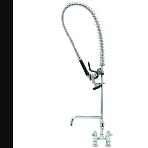 T&S 5PR-4D08 Pre-Rinse Faucet, Deck Mount Base, 4 Inch Centers, 6 Inch Wall Bracket | AU2NWA