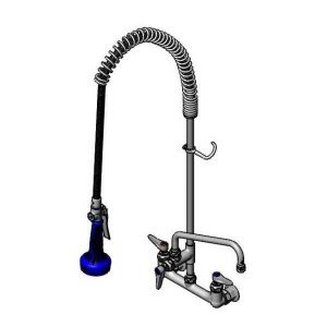 T&S B-0133-A10-08C Pre-Rinse Faucet, Spring Action, 8 Inch Wall Mount Base, 10 Inch Add-On Faucet | AV3MHF