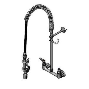 T&S B-0133-CR-BJ-ST Pre-Rinse Faucet Unit, 8 Inch Wall Mount, Ceramas, Tee, Spray Valve | AV3MLU