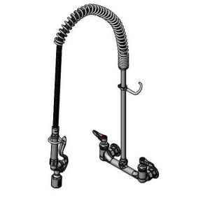 T&S B-0133-CR-J Pre-Rinse Faucet, 8 Inch Wall Mount Faucet, Cerama Cartridges, Spray Valve | AV3MLY