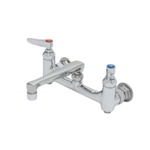 T&S B-0234-BST Doppel-Pantry-Wasserhahn, Wandmontage, 8-Zoll-Zentren, 6-Zoll-Gussauslauf, eingebauter Stopper | AV3NEM