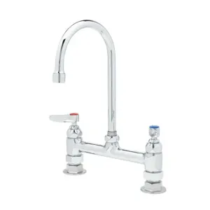 T&S B-0321 Double Pantry Faucet, Deck Mt., 8 Inch Centers, Swivel Gooseneck, Lever Handles | AV3NNC