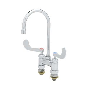 T&S B-0325-CC-CR-W4 Double Pantry Faucet, 4 Inch Deck Mt., Ceramas, Swivel Gooseneck, Wrist Handles | AV3NNR