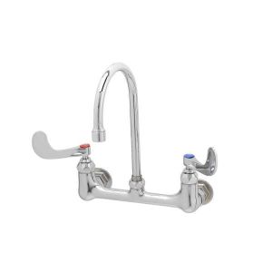 T&S B-0330-04 Double Pantry Faucet, Wall Mt., 8 Inch Centers, S/R Gooseneck | AV3NPL