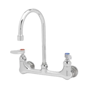 T&S B-0330 Double Pantry Faucet, 8 Inch Wall Mount, S/R Gooseneck, With Outlet | AV3NPG