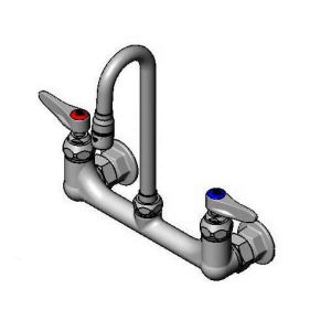 T&S B-2444 Double Pantry Faucet, Wall Mt., 8 Inch Centers, S/R Gooseneck, With Aerator | AV3QVV
