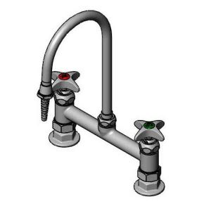 T&S BL-5715-02 Lab Mixing Faucet, Deck Mounted, Swivel Gooseneck, Serrated Tip, 4-Arm Handles | AV4BGQ