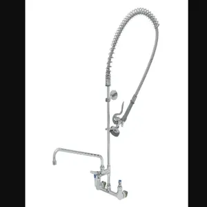 T&S B-0133-01-44H Pre-Rinse Faucet, 8 Inch Wall Mnt, 44 Inch Hose, Inlets | AV3MFJ