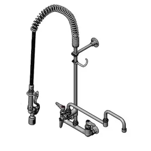 T&S B-0133-18DACRBJ Pre-Rinse Faucet, 8 Inch Wall Mount, Ceramas, ADF 18 Inch DJ Nozzle | AV3MGU