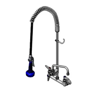 T&S B-0133-A08-08C Pre-Rinse Faucet, Spring Action, 8 Inch Wall Mount Base, 8 Inch Add-On Faucet | AV3MHB