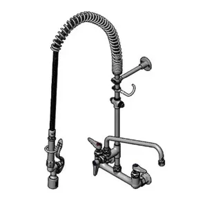 T&S B-0133-A12-BC4 Pre-Rinse Faucet, Spring Action, Wall Mount, 8 Inch, 12 Inch ADF, 4-Way Cross | AV3MHP