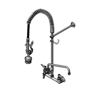 T&S B-0133-ADF12-BR Pre-Rinse Faucet Unit, 8 Inch, Wall Mt., 12 Inch Swing Nozzle, Add-On-Faucet | AV3MJM