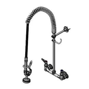 T&S B-0133-BT Pre-Rinse Faucet, Spring Action, Wall Mt Base, 8 Inch Centers, British Threads | AV3MKT