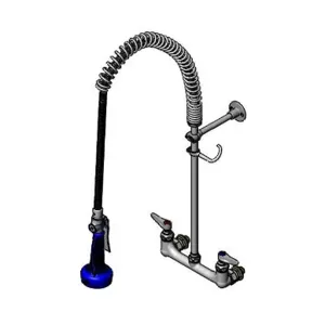 T&S B-0133-CCB08 Pre-Rinse Faucet, Spring Action, Wall Mount, 8 Inch, 1/2 Inch NPT Male Inlets | AV3MLA