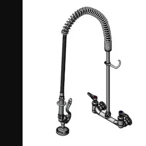 T&S B-0133-R Pre-Rinse Faucet, Spring Action, Wall Mount Base, 8 Inch Centers, PVC Hose | AV3MML