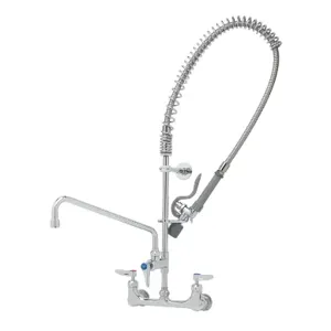 T&S B-0154-14-CR-BC Pre-Rinse Faucet, 8 Inch Wall Mount, Ceramas | AV3MNF