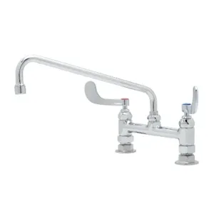 T&S B-0221-WH4 Double Pantry Faucet, 8 Inch Deck Mt., Eterna Cartridges, 4 Inch Wrist Handles | AV3NAB