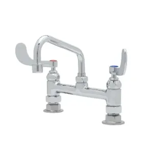 T&S B-0222-WH4 Double Pantry Faucet, 8 Inch Deck Mt., Eternas, 4 Inch Wrist Handles | AV3NAG