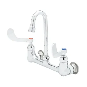 T&S B-0230-132XA-EL Faucet, 8 Inch, Wall Mount, 4 Inch Wrist Handles, Swivel Goosneck, VR Aerator | AV3NBQ