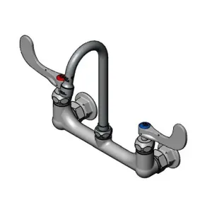 T&S B-0230-187XWSC4 Double Pantry Faucet, 8 Inch, Wall Mt., Gooseneck, 1.5 GPM Aerator | CE4ZXE