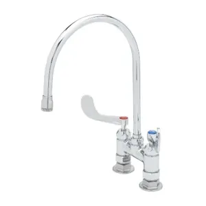 T&S B-0325-134X-CR4 Double Pantry Faucet, 4 Inch Deck Mt., Ceramas, Swivel Gooseneck | CE4ZXT