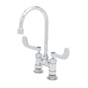 T&S B-0325-CR-WH4 Doppel-Pantry-Wasserhahn, 4 Zoll, drehbarer Schwanenhals, 4-Zoll-Griffe, Cerama-Kartusche | CE4ZXU