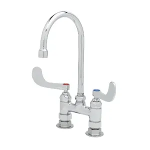 T&S B-0325-WH4 Double Pantry Faucet, 4 Inch Deck Mount, Swivel Gooseneck | AV3NNY