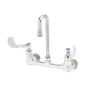 T&S B-0330-01-WH4 Double Pantry Faucet, Wall Mount, 8 Inch Centers, Swivel Gooseneck | AV3NPK