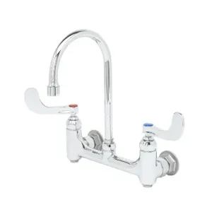 T&S B-0353-04 Medical Faucet, 8 Inch Wall Mount, Rigid Gooseneck, 4 Inch Wrist Handles | AV3NQU