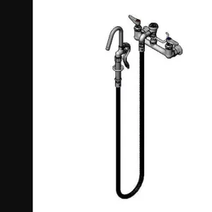 T&S B-0612 Mixing Faucet, Wall Mt., 8 Inch, Vacuum Breaker, 68 Inch Flex.Hose | AV3PBF