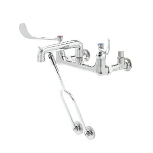 T&S B-0651-06 Service Sink Faucet, Wall Mt., 8 Inch Centers, 6 Inch Wrist Handles, Pail Hook | AV3PBU