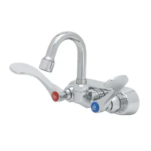 T&S B-1115-131X-WH4 Workboard Faucet, Wall Mt., 4 Inch, Swivel Gooseneck, 4 Inch Wrist Action Handles | AV3PYU