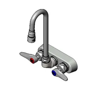 T&S B-1115-132XF1CR Workboard Faucet, 4 Inch Wall Mt., Ceramas, Swivel Gooseneck, Levers | AV3PYY