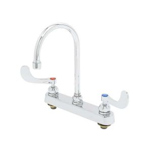 T&S B-1142-04-CR Workboard Faucet, Ceramas, 4 Inch Wrist-Action Handles, Swivel Gooseneck | CE4ZZR