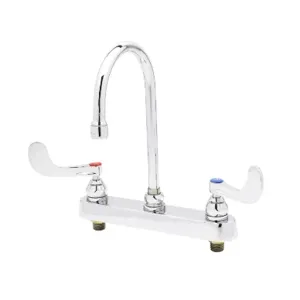 T&S B-1142-04 Workboard Faucet, Deck Mt., 8 Inch, 4 Inch Wrist Action Handles, Swivel Gooseneck | AV3QCY