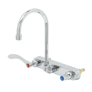 T&S B-1147-04-CR Backsplash Workboard Faucet, 8 Inch, Ceramas, 4 Inch Handles, Swivel Gooseneck | CE4ZZZ