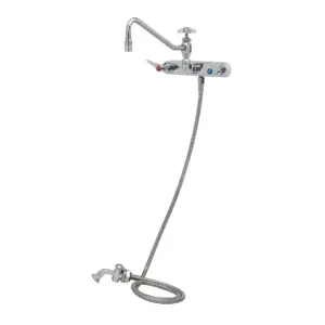 T&S B-1157-12 Workboard Faucet, 8 Inch Wall Mt., 12 Inch Swing Nozzle, With Diverter, Hose | AV3QEH