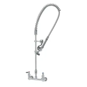 T&S B-2278 Pre-Rinse Faucet, 8 Inch Wall Mount Base, Vacuum Breaker, 44 Inch SS Flex Hose | AV3QNU