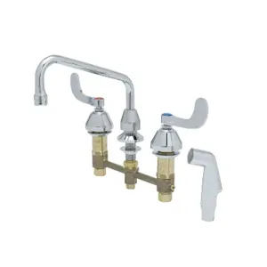 T&S B-2347-10 Widespread Deck Mt. Mixing Faucet, 8 Inch, Sidespray, 8 Inch Swing Nozzle, Aerator | AV3QTP