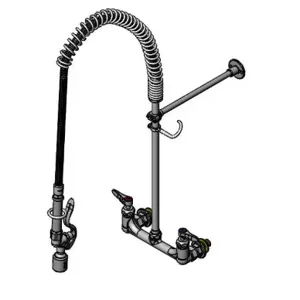 T&S B-2455-CR-C Pre-Rinse Faucet, 8 Inch Wall Mount, Overhead Spring, 12 Inch Wall Bracket | AV3QWB