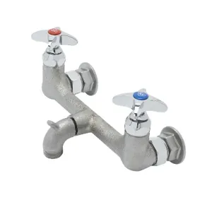 T&S B-2480 Service Sink Faucet, Garden Hose Outlet, 4-Arm Handles, Rough Chrome Finish | AV3QWN