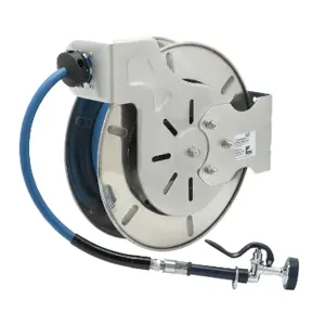 T&S B-7133-01 Hose Reel, Open, Stainless Steel, 1/2 Inch x 35 Feet Hose, High-Flow Spray Valve | AV3RNC