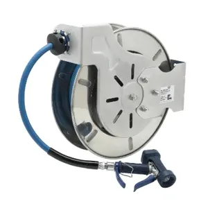 T&S B-7133-07 Hose Reel, Open, Stainless Steel, 1/2 Inch x 35 Feet Hose | AV3RNJ