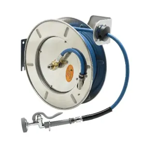 T&S B-7142-01M Hose Reel, 3/8 Inch ID x 50 Feet Hose, Open SS Reel, Spray Valve | AV3RNL