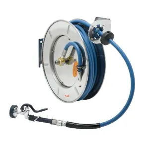 T&S B-7143-01 Hose Reel, Open, Stainless Steel, 1/2 Inch x 50 Feet Hose, High-Flow Spray Valve | AV3RPB