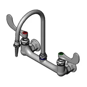 T&S BL-5725-01WH4 Lab Mixing Faucet, 8 Inch Wall Mt., Rigid Gooseneck, Serrated Tip | CE6AFU