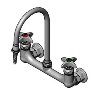 T&S BL-5725-02 Lab Mixing Faucet, Wall Mounted, Swivel Gooseneck, Serrated Tip, 4-Arm Handles | AV4BGW