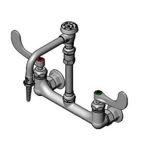 T&S BL-5725-09CRWH4 Lab Faucet, 8 Inch Wall Mt., Ceramas, Swivel VB Nozzle, Serrated Tip | CE6AFV