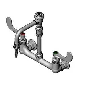 T&S BL-5725-09CRWH4 Lab Faucet, 8 Inch Wall Mt., Ceramas, Swivel VB Nozzle, Serrated Tip | CE6AFV