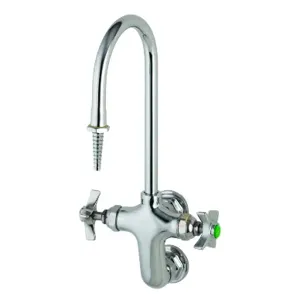 T&S BL-5735-01 Lab Vertical Mixing Faucet, Wall Mt, Rigid Gooseneck, Serrated Tip, 4-Arm Handle | AV4BGZ